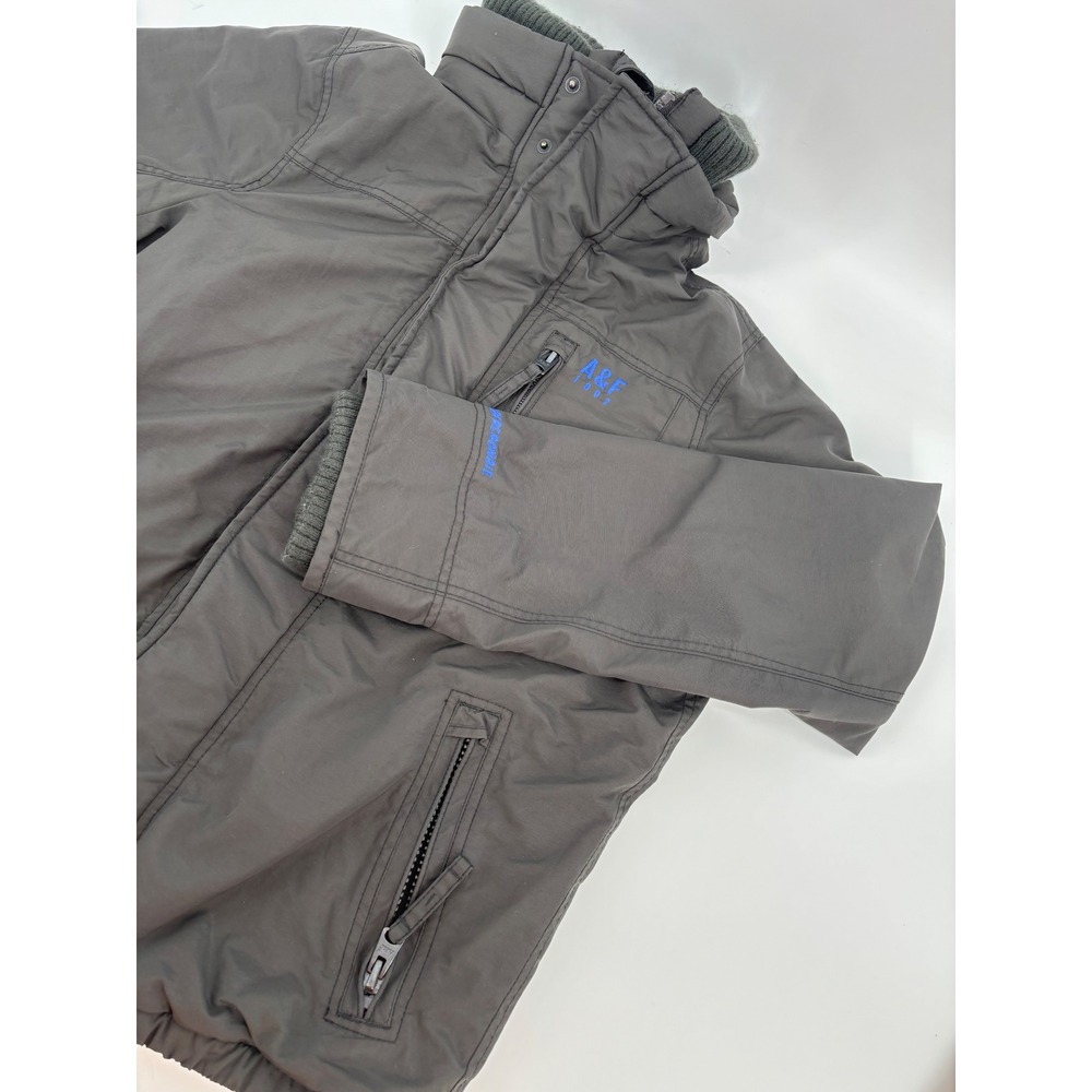 Abercrombie & Fitch Mens Puffer Jacket Gray Full Zip Ribbed Collar Large
